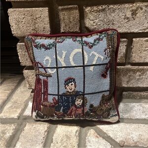 Riverdale Tapestry Christmas Pillow Toy Store Window Shopping Scene 8" square